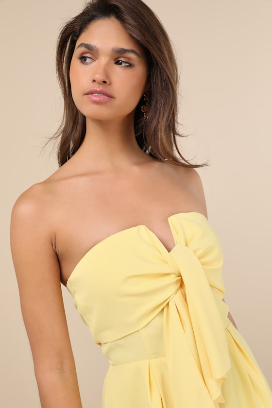 LULUS INEZ LIGHT YELLOW TIE-FRONT ROMPER