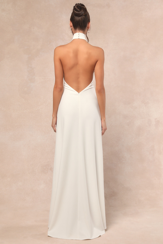 Lulus Alaura White Backless Halter Maxi Dress In White