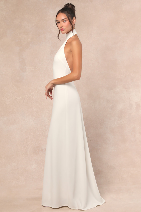 Lulus Alaura White Backless Halter Maxi Dress In White