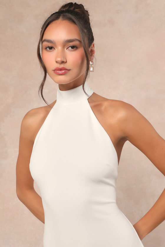 Lulus Alaura White Backless Halter Maxi Dress In White