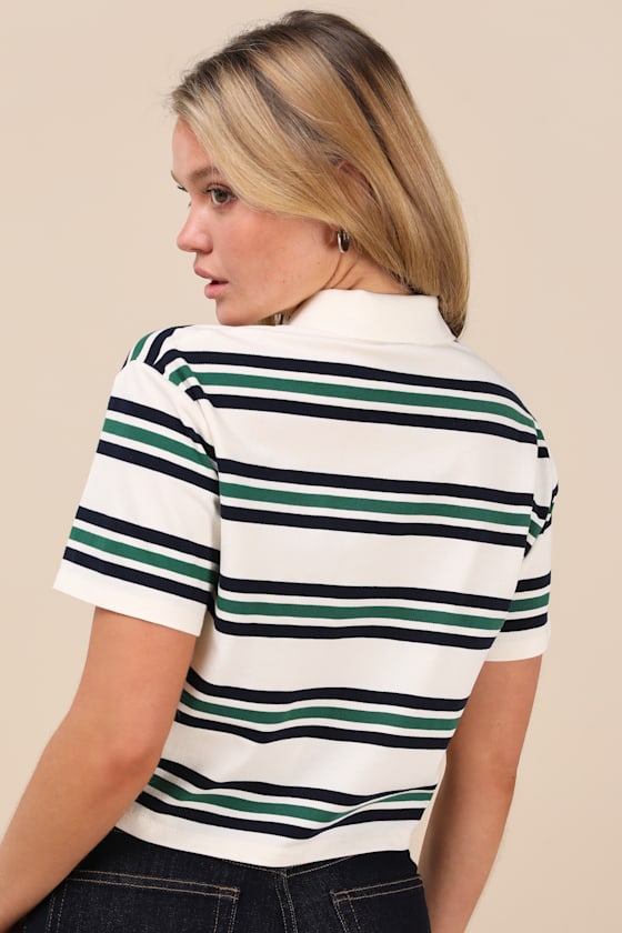 Lulus Astute Cutie White Striped Collared Cropped Polo Top In White