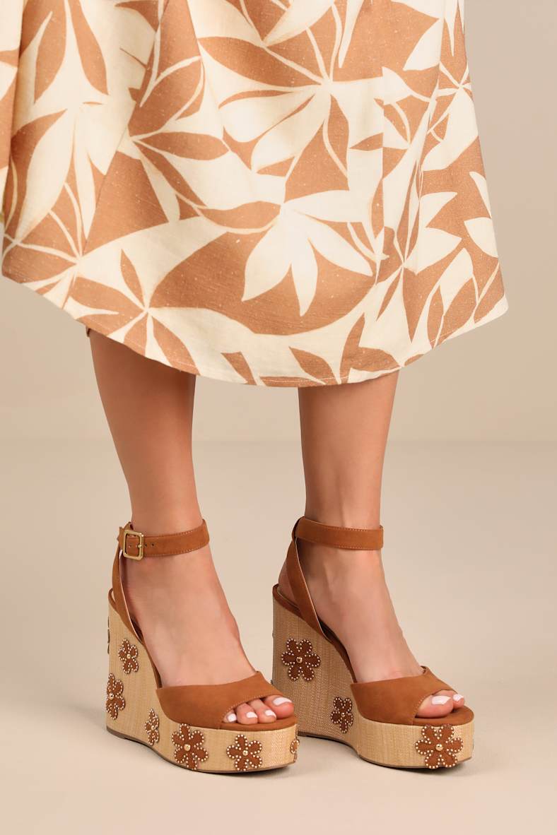 Kamindi Tuscan Tan Suede Platform Espadrille Wedges