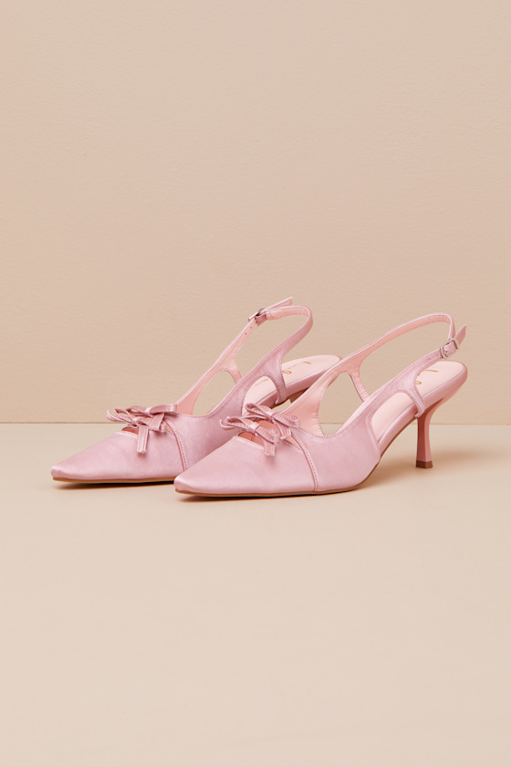 Jeneva Blush Satin Pointed-Toe Slingback Pumps 1
