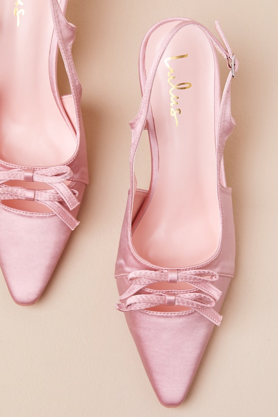 Lulus Jeneva Blush Satin Pointed-toe Slingback Pumps In Pink