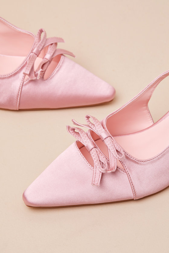Lulus Jeneva Blush Satin Pointed-toe Slingback Pumps In Pink