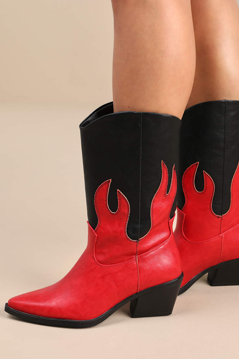 Ramblen Black and Red Mid-Calf Western Boots