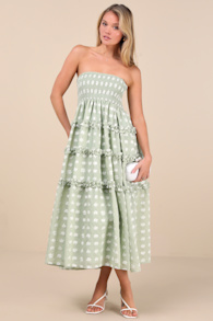 Beautiful Sentiments Sage Floral Strapless Tiered Midi Dress 1