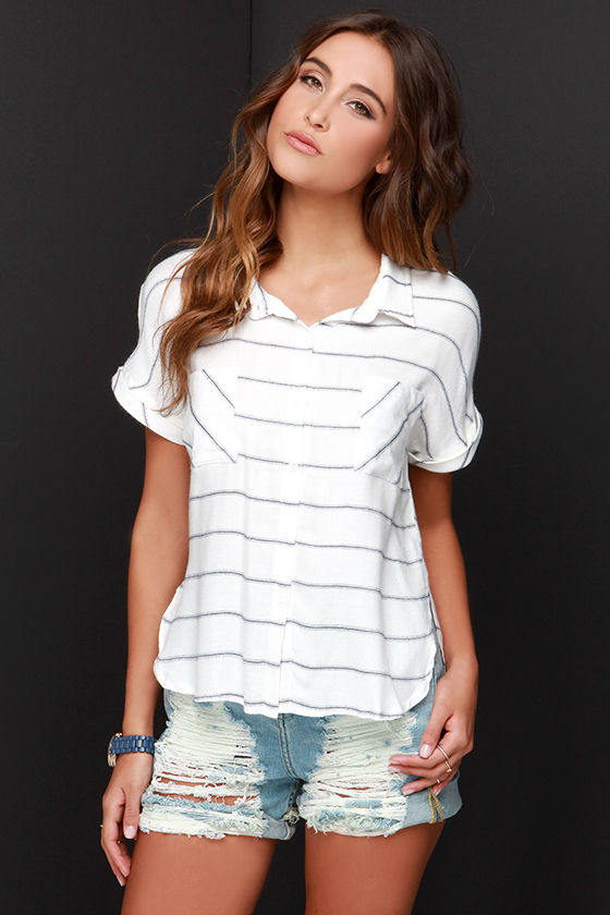 Cute Ivory Top - Black Striped Top - Button Up Top - $49.00 - Lulus