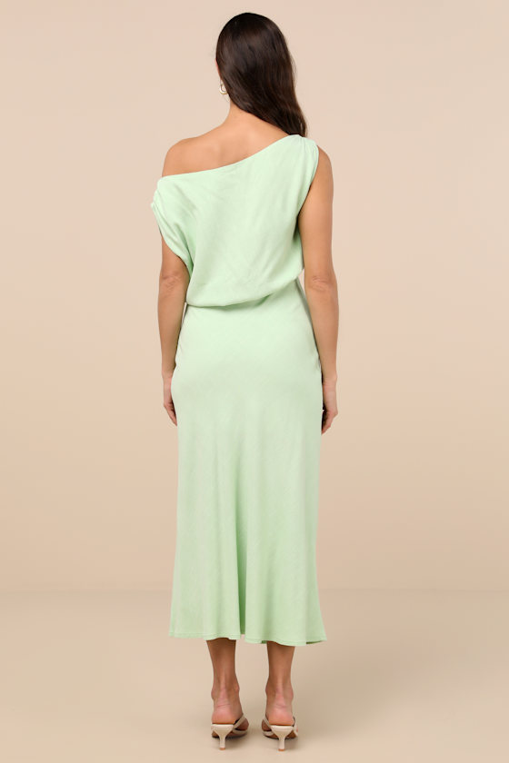 Lulus Casual Enchantment Mint Green Linen Off-the-shoulder Midi Dress In Mint Green
