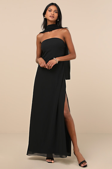 Black Maxi Dress Strapless Maxi Dress Maxi Dress Scarf Set