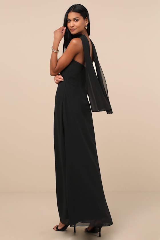 Rawya Black Strapless Maxi Dress and Scarf Set