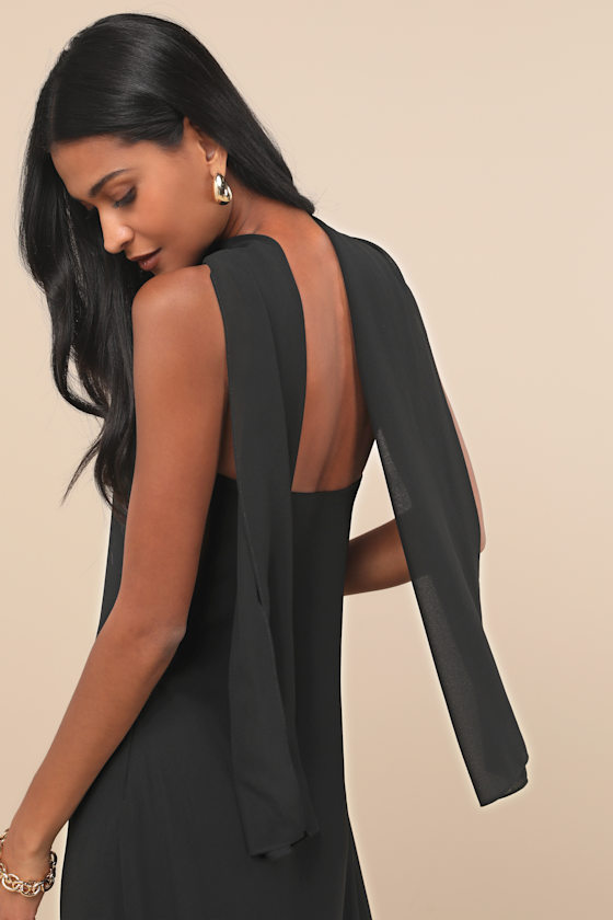 Lulus Rawya Black Strapless Maxi Dress And Scarf Set In Black