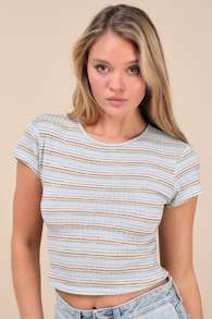 Emika Light Blue Multi Striped Ribbed Baby Tee