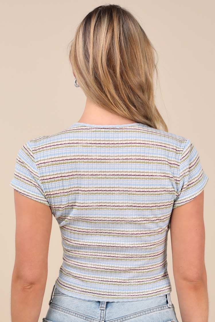 Emika Light Blue Multi Striped Ribbed Baby Tee