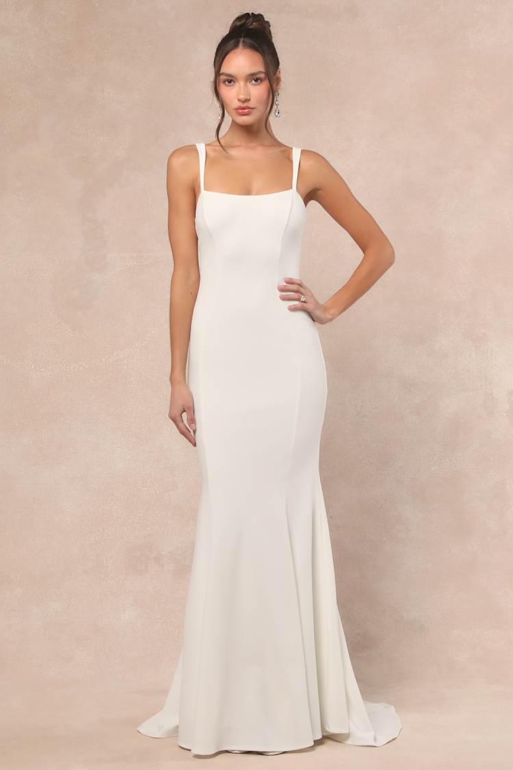 Safine White Backless Mermaid Maxi Dress