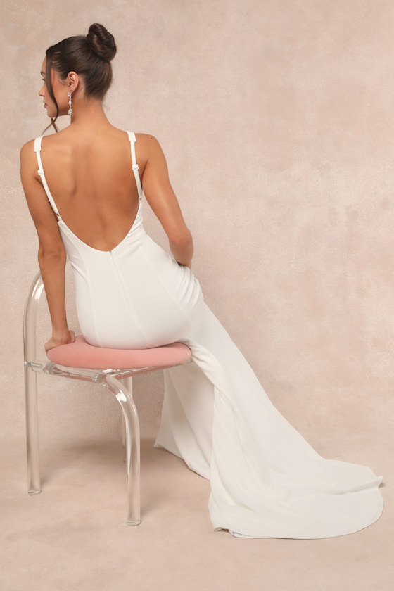 Lulus Safine White Backless Mermaid Maxi Dress In White