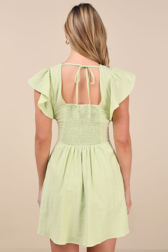 Lulus Sweeten Me Up Lime Green Flutter Sleeve Mini Dress With Pockets In Green
