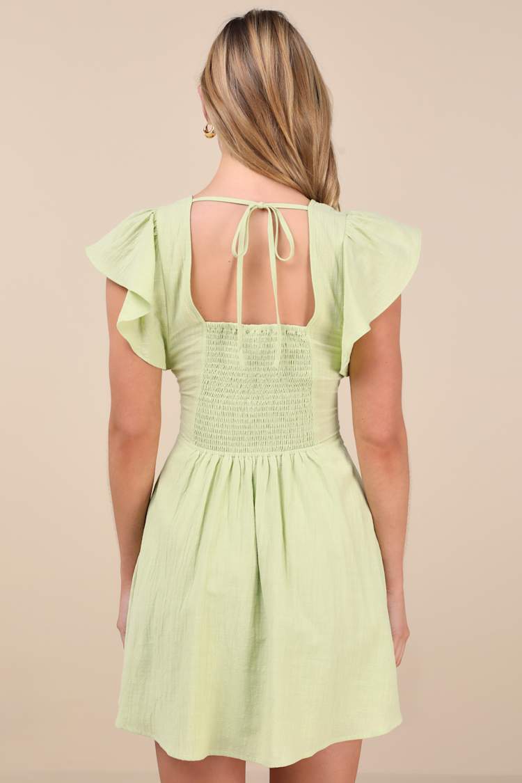 Sweeten Me Up Lime Green Flutter Sleeve Mini Dress With Pockets