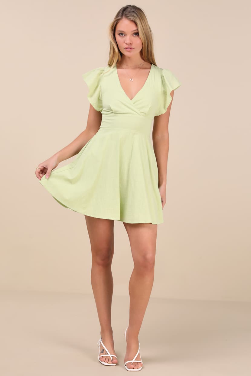 Sweeten Me Up Lime Green Flutter Sleeve Mini Dress With Pockets