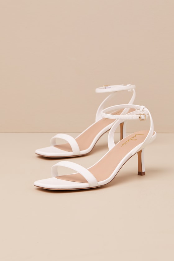 Ensley White Kitten Heel Ankle Strap Sandals 2