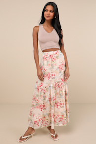 Jalina Cream Multi Floral Jacquard High-Rise Maxi Skirt 2