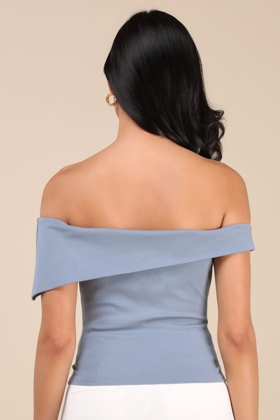 LULUS LORINA SLATE ASYMMETRICAL OFF-THE-SHOULDER TOP