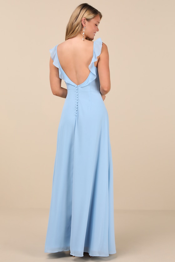Lulus Dreamy Admiration Light Blue Ruffled Maxi Dress In Light Blue