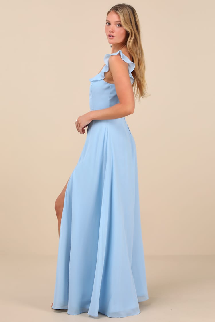 Dreamy Admiration Light Blue Ruffled Maxi Dress