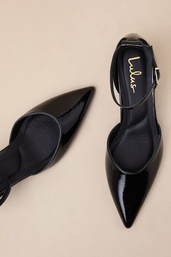 Lulus Janica Black Patent Pointed-toe Kitten Heel Pumps In Black