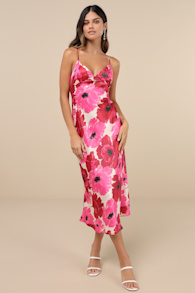 Adina White Multi Floral Sleeveless Slip Midi Dress