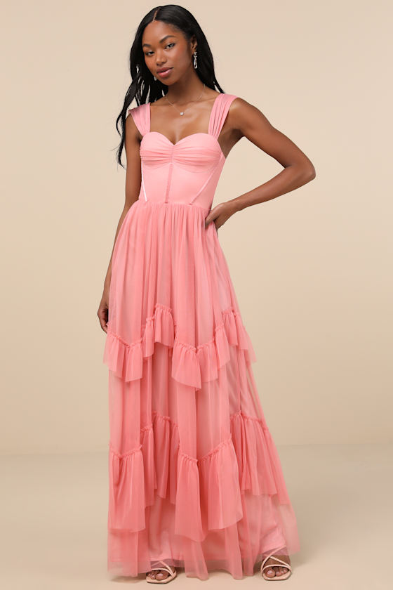 Shop Lulus Stunning Personality Pink Mesh Off-the-shoulder Maxi Dress