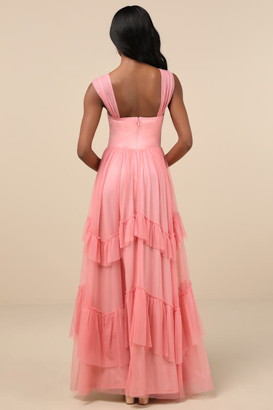 Shop Lulus Stunning Personality Pink Mesh Off-the-shoulder Maxi Dress