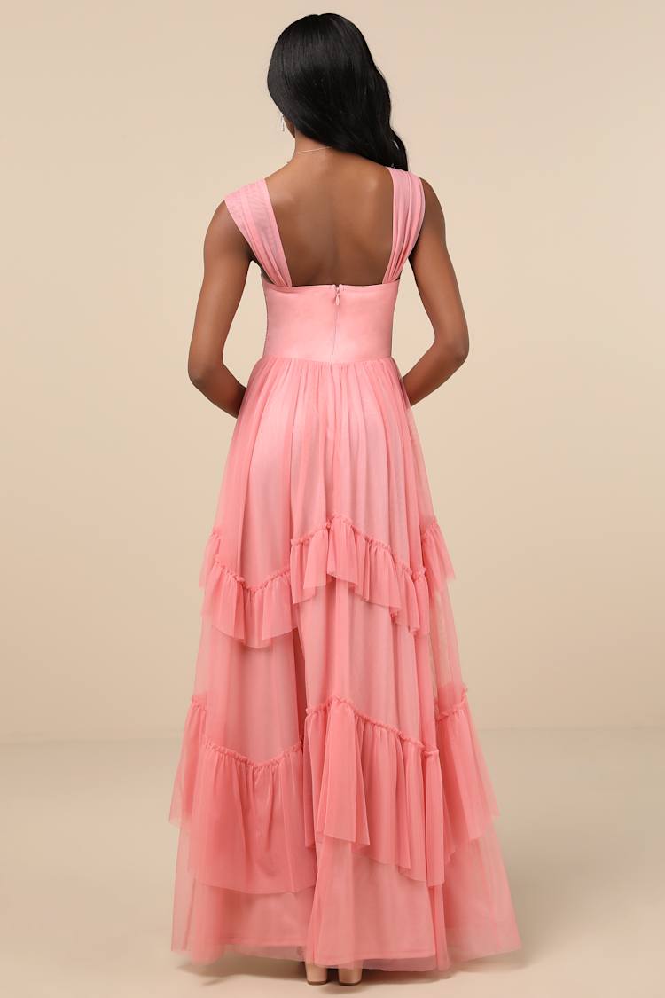 Stunning Personality Pink Mesh Off-the-Shoulder Maxi Dress