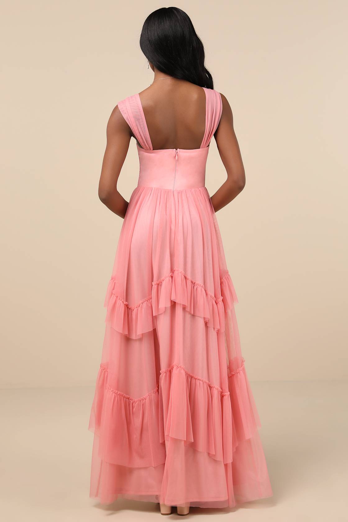 Stunning Personality Pink Mesh Off-the-Shoulder Maxi Dress