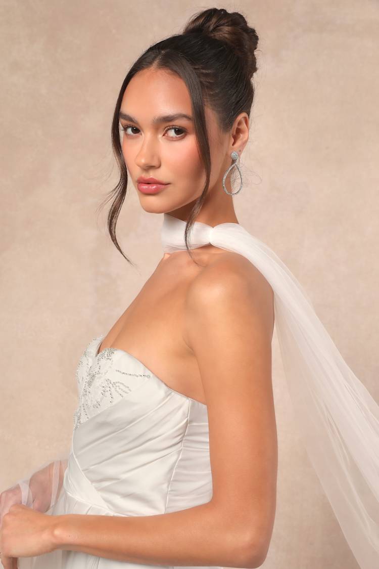 Cascading Romance White Tulle Veil Scarf