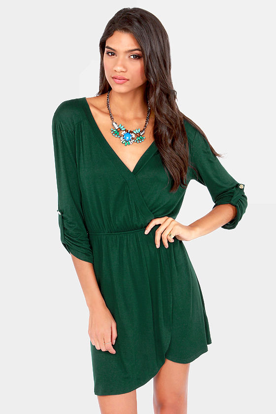 Cute Dark Green Dress Wrap Dress Tulip Dress 33.00 Lulus