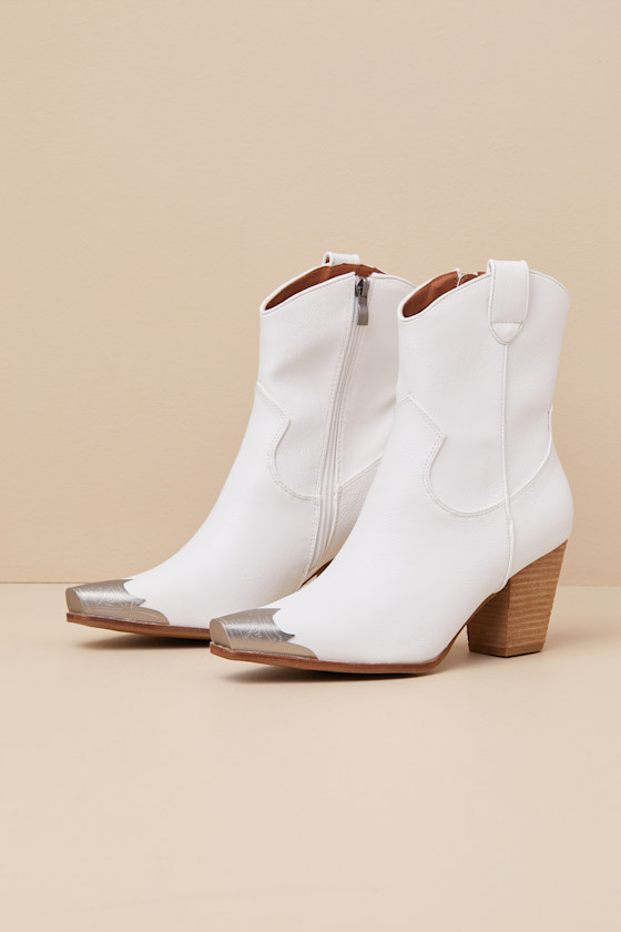 Lulus Naiya White Western Ankle Boots In White