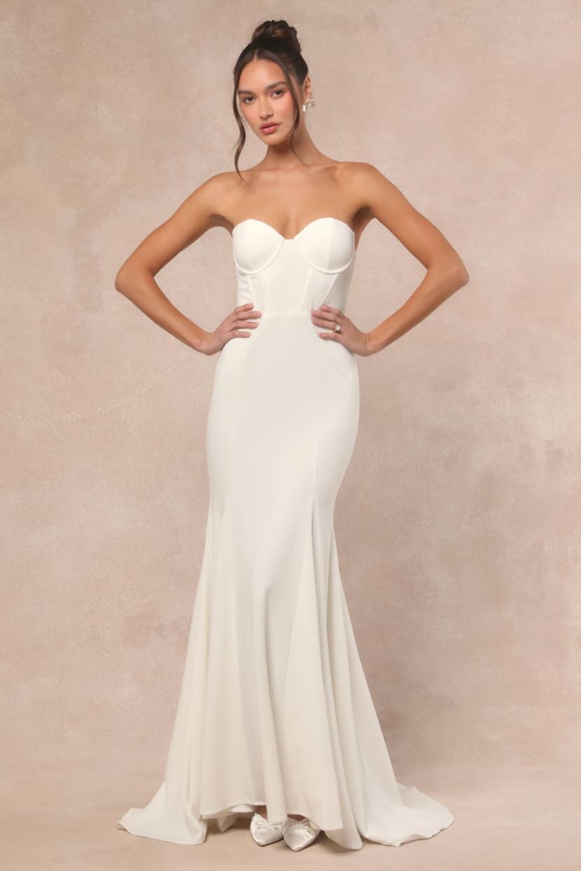 Somerie Ivory Strapless Organza Overlay Maxi Dress