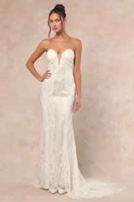 Lovita White Lace Strapless Mermaid Maxi Dress 1