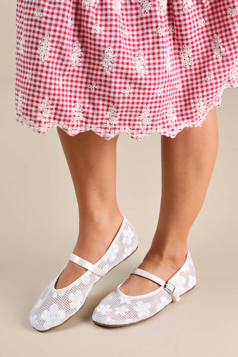 Cristen White Mesh Sequin Buckle Ballet Flats