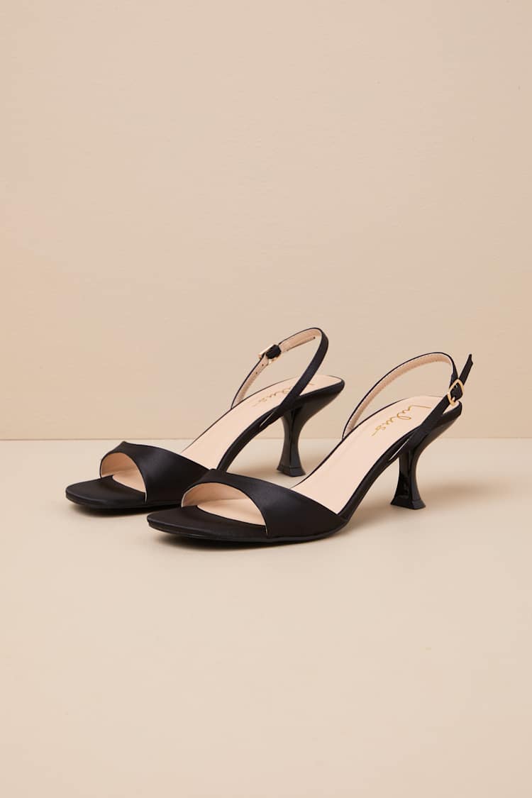 Soline Black Satin Slingback Low Heel Sandals