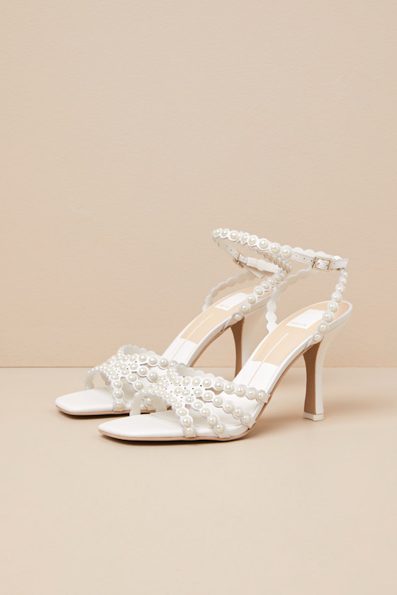 Dolce Vita Hellen White Pearl Ankle Strap High Heel Sandals In White