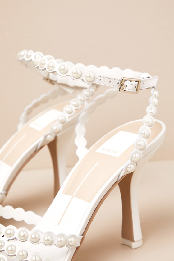 Dolce Vita Hellen White Pearl Ankle Strap High Heel Sandals In White