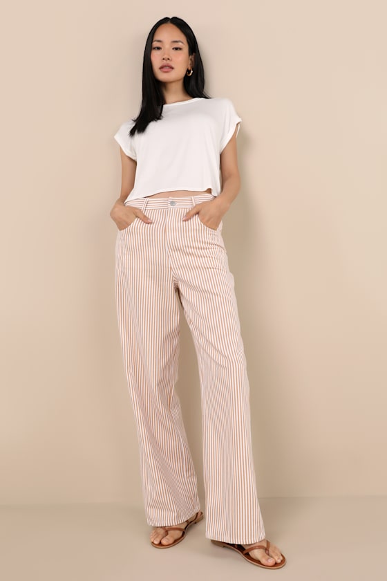 Shop Lulus Lorissa Orange And White Striped Twill Pants