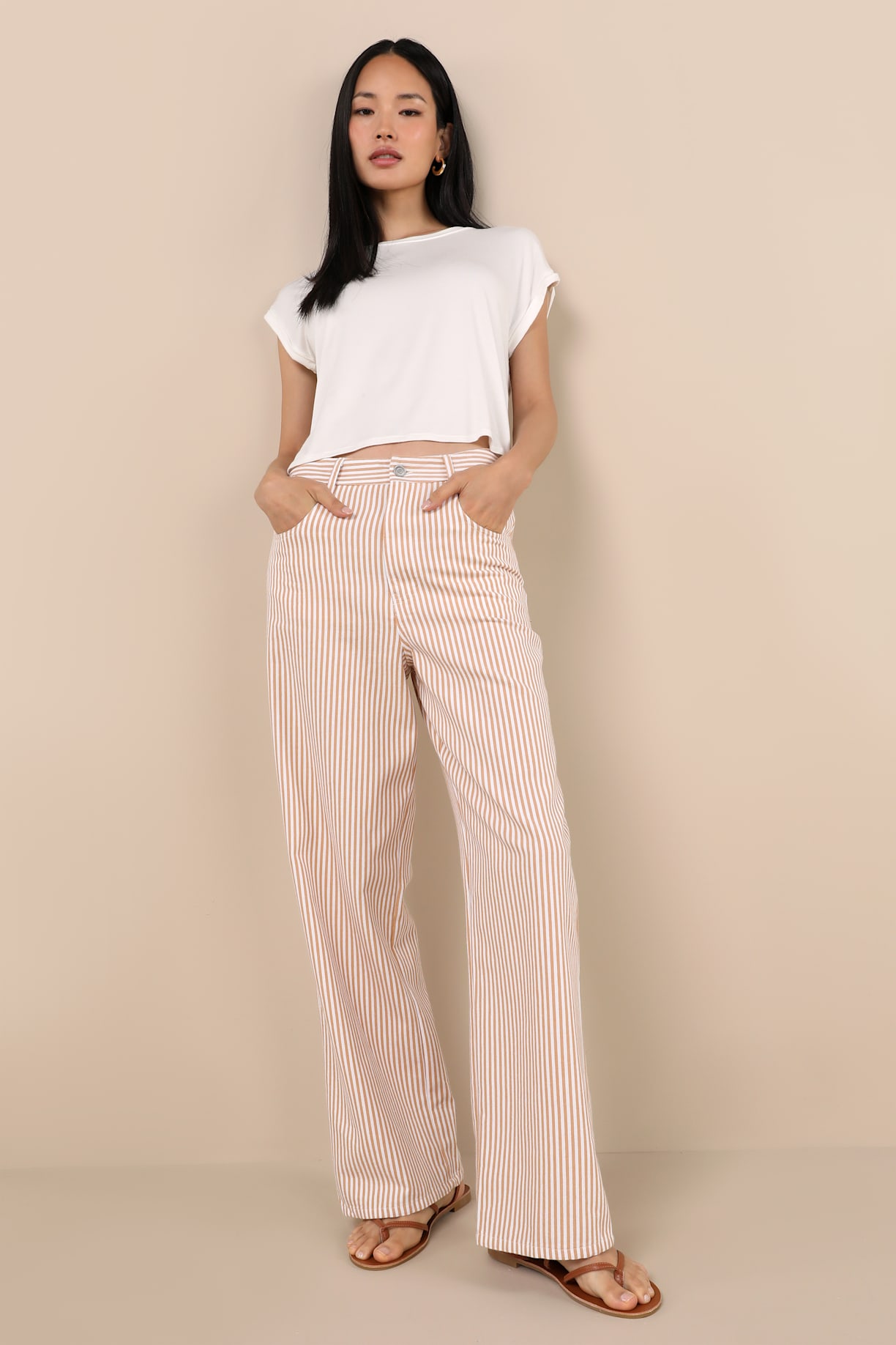 Lorissa Orange and White Striped Twill Pants