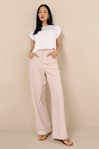 Lorissa Orange and White Striped Twill Pants