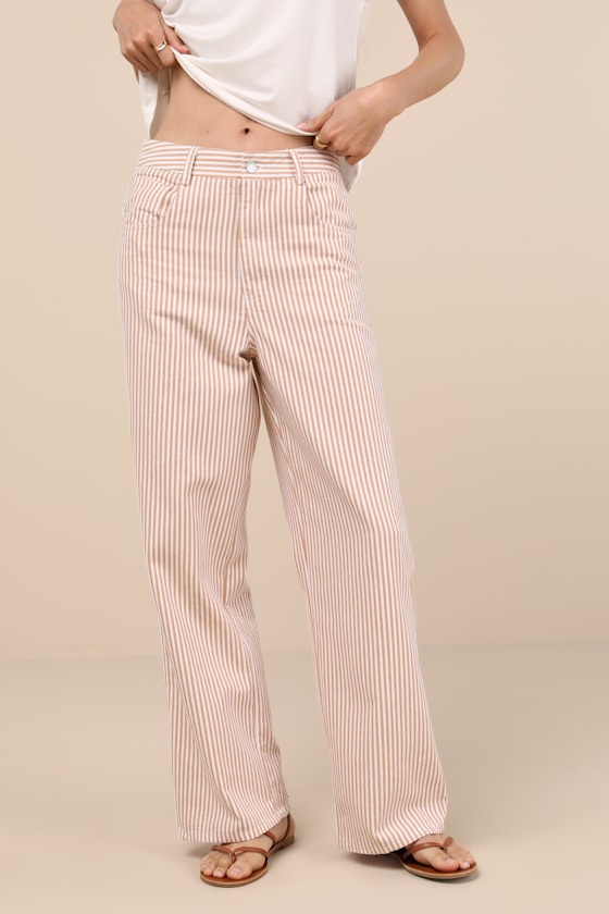 Shop Lulus Lorissa Orange And White Striped Twill Pants