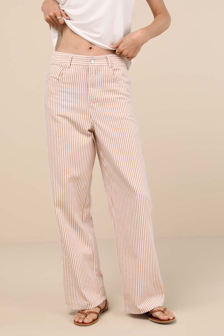 Lorissa Orange and White Striped Twill Pants