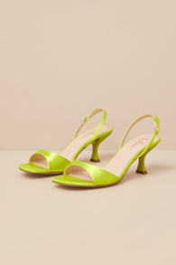 Soline Lime Satin Slingback Low Heel Sandals 1