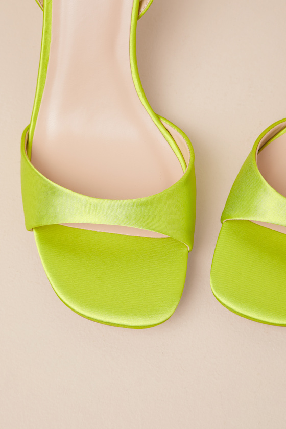 Lulus Soline Lime Satin Slingback Low Heel Sandals In Green